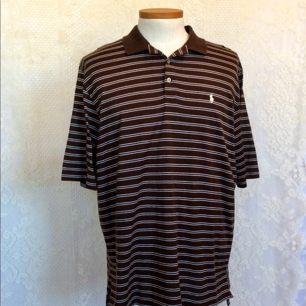 Men’s RL Polo Golf Brown/White Stripped Shirt SzXL